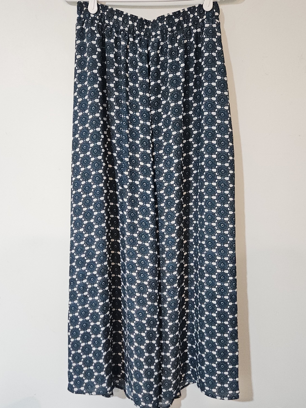 Octavia Teal Geometric Print Maxi Skirt Side Slits Size Small